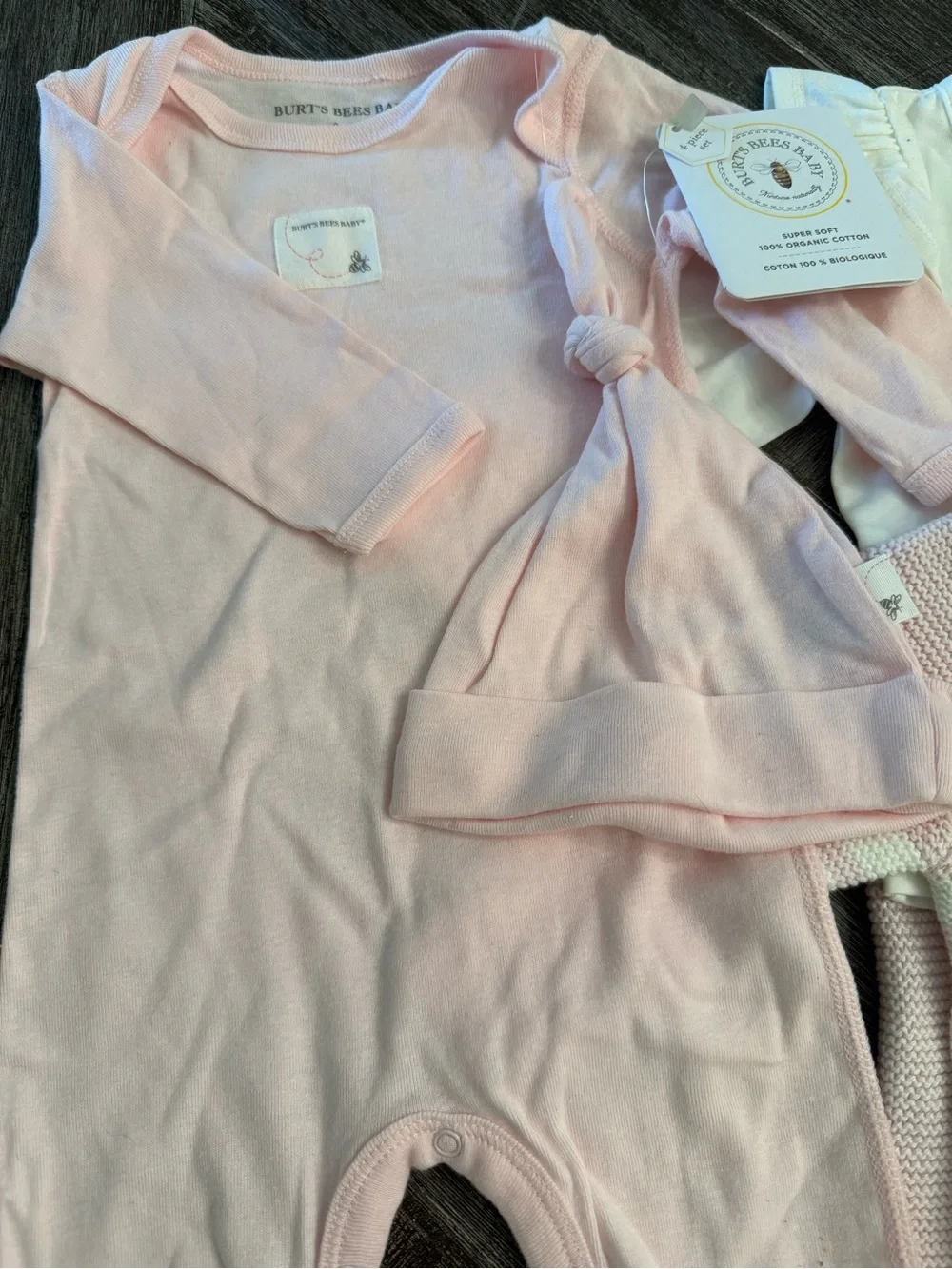 Baby Girls Pink Knit Sweater & Onesie Set Burts Bees